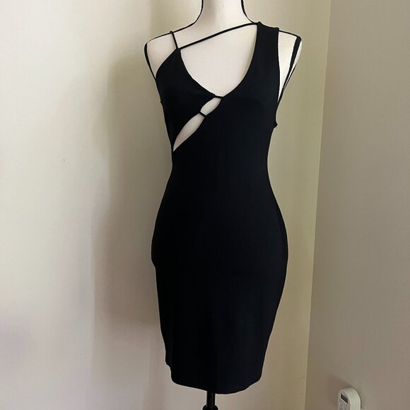 ZARA Black Asymmetrical Asymmetric Bodycon Dress LBD Size M - Picture 5 of 9